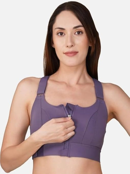 Kesar Lingeries Women's Padded Zip Front High-Support Sports Bra