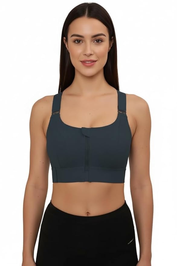 Kesar Lingeries Women's Padded Zip Front High-Support Sports Bra