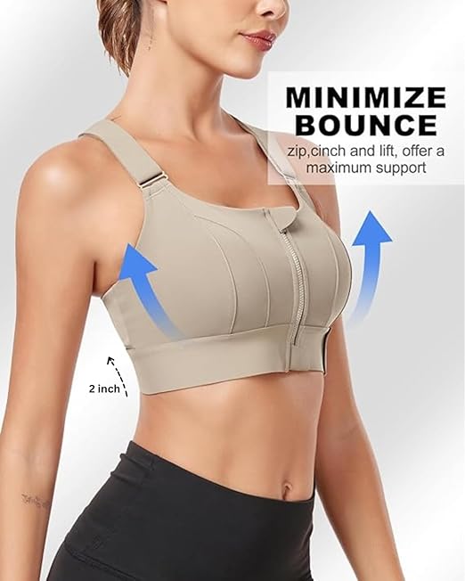 Kesar Lingeries Women's Padded Zip Front High-Support Sports Bra
