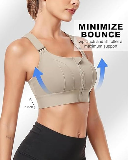 Kesar Lingeries Women's Padded Zip Front High-Support Sports Bra