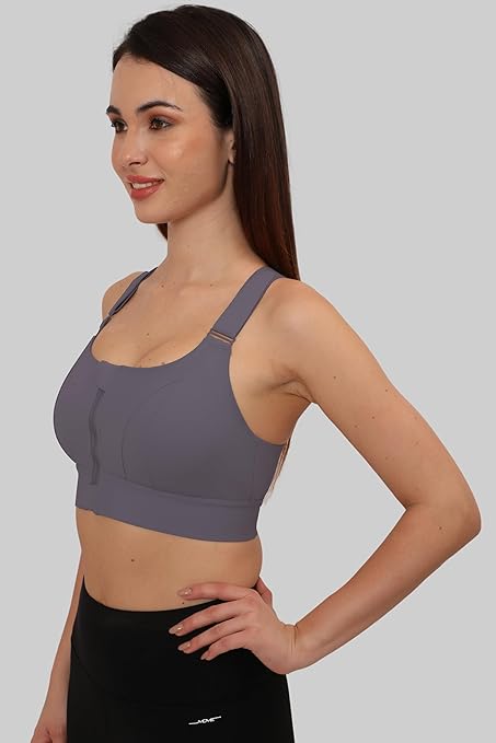 Kesar Lingeries Women's Padded Zip Front High-Support Sports Bra