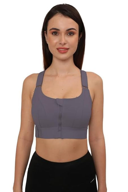 Kesar Lingeries Women's Padded Zip Front High-Support Sports Bra